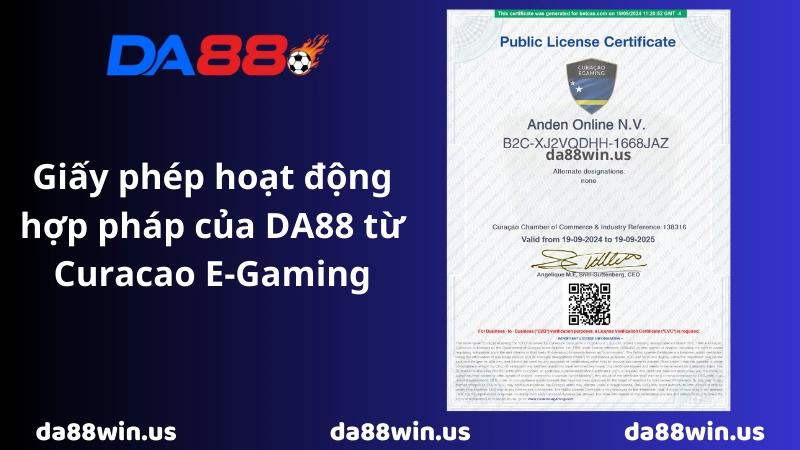 giấy phép hoạt động hợp pháp của da88